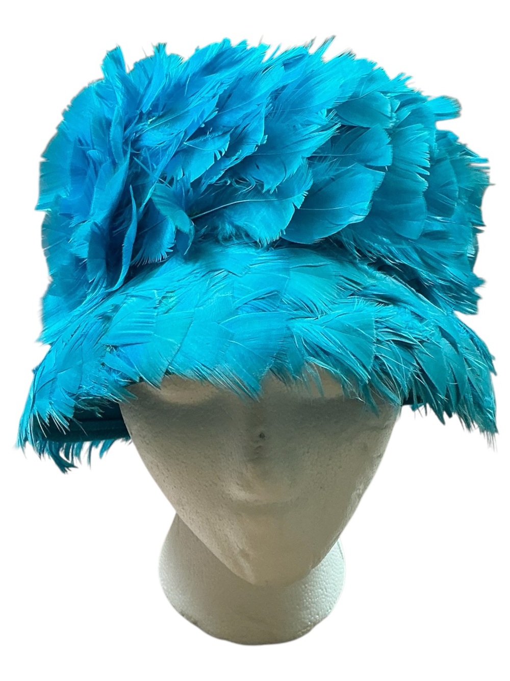 vintage 1960s turquoise feather hat union made USA